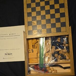 Pier 1 Wooden Multi-Game Set in Natural Wood and Navy Pieces